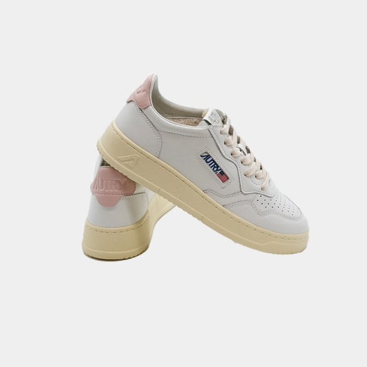 Tenis Medalist Mujer en Cuero Blanco/Palo Rosa