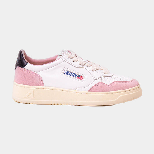 Tenis Medalist Mujer en Cuero Blanco/Rosa