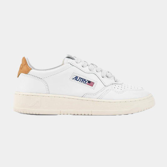 Tenis Medalist Mujer en Cuero Blanco/Miel