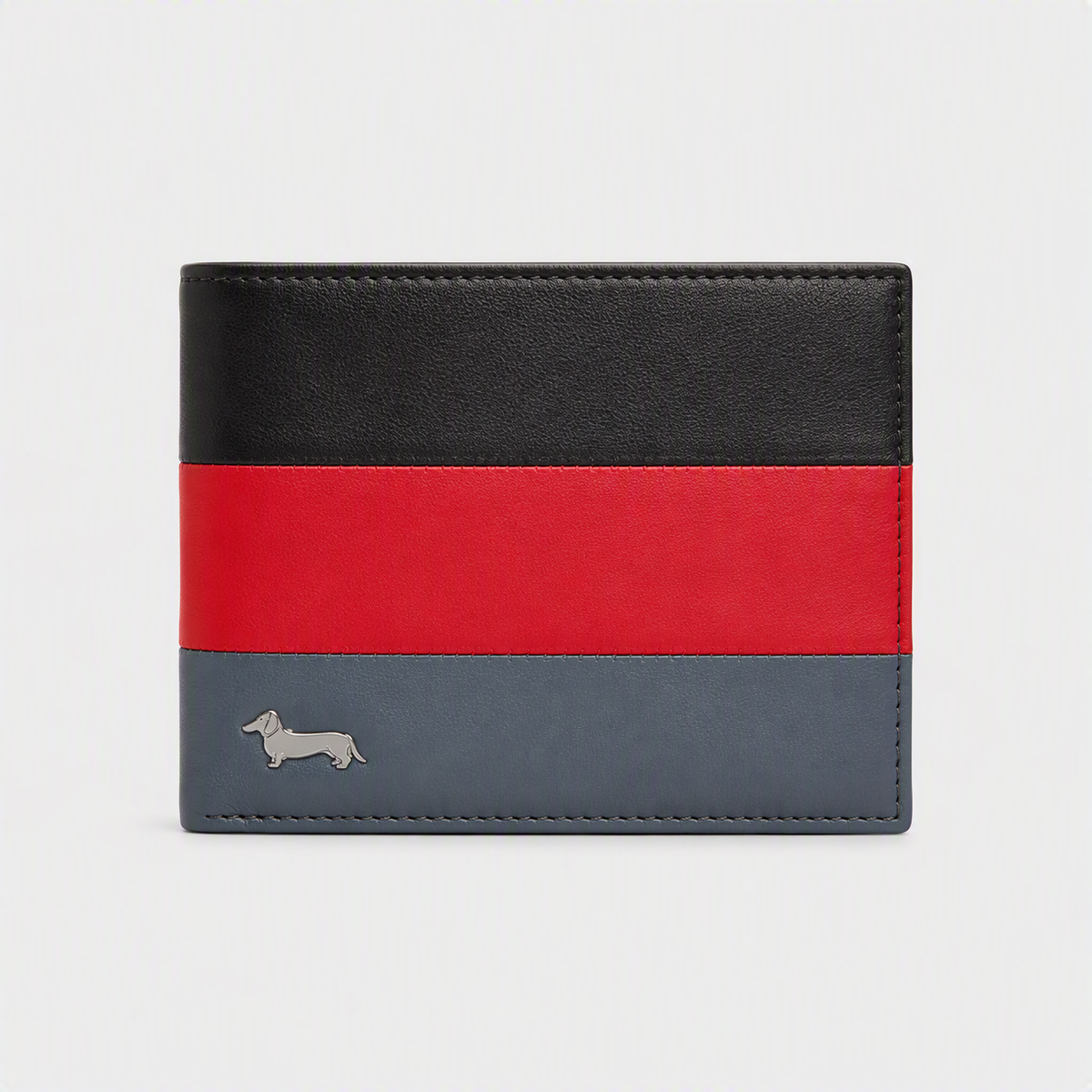 Billetera de Piel Negro Rojo Gris