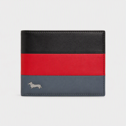 Billetera de Piel Negro Rojo Gris