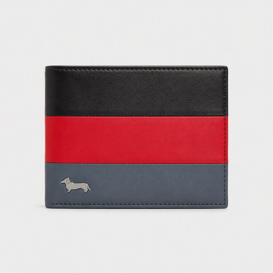 Billetera de Piel Negro Rojo Gris