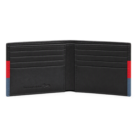 Billetera de Piel Negro Rojo Gris