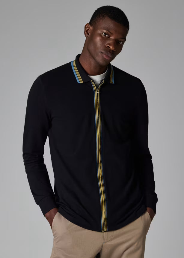 Camiseta Polo Manga Larga Zipper Full Negro P.S.